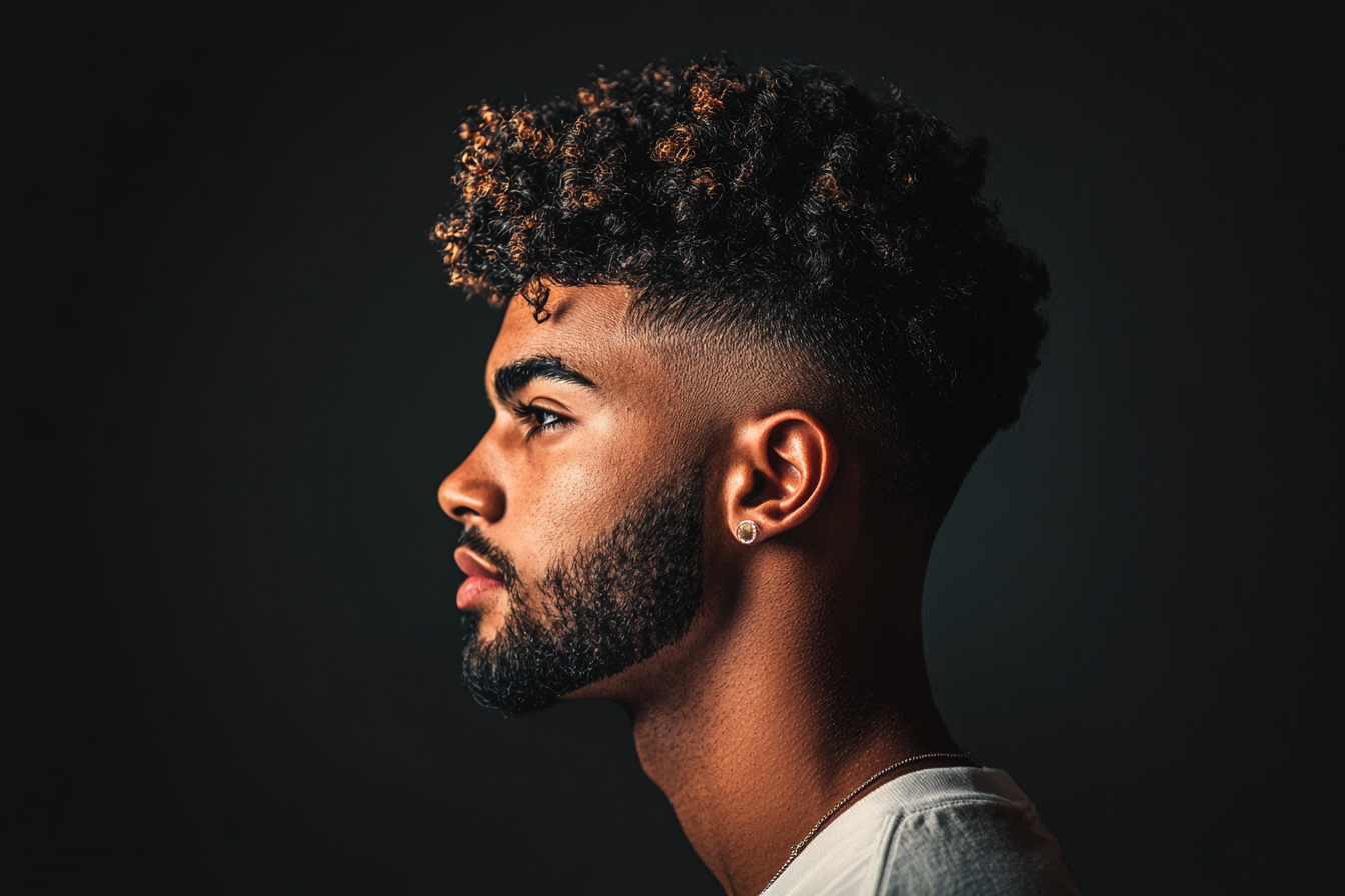 fade haircut curly man