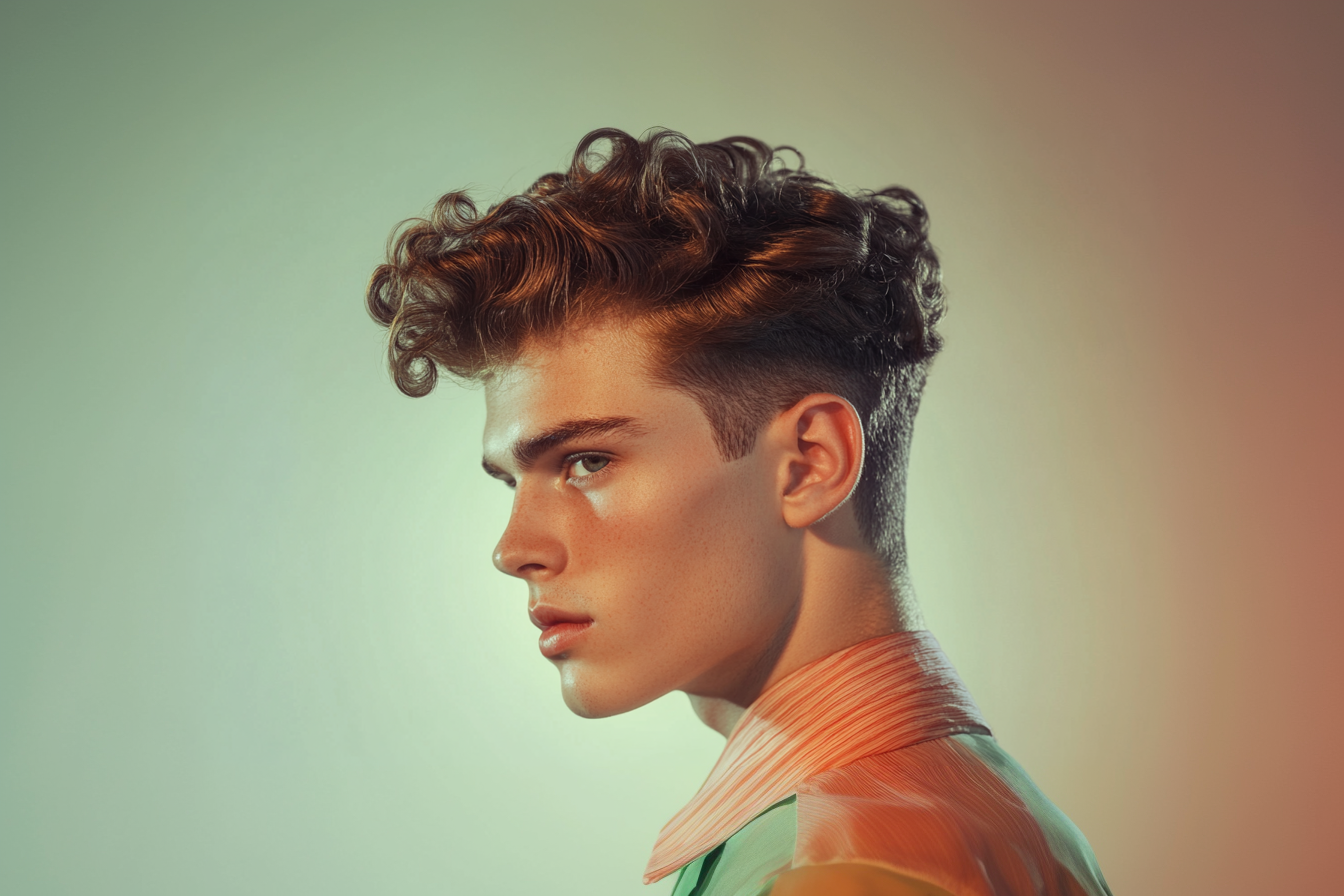 retro haircut man curly hair